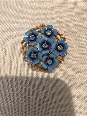 Avon Blue Floral Crystal Brooch - Women Jewelry